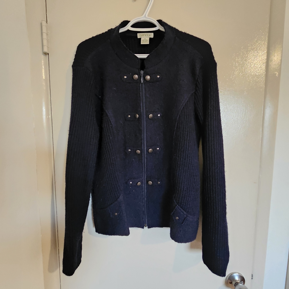 100% Wool Navy Blue Sweater with Button Detail